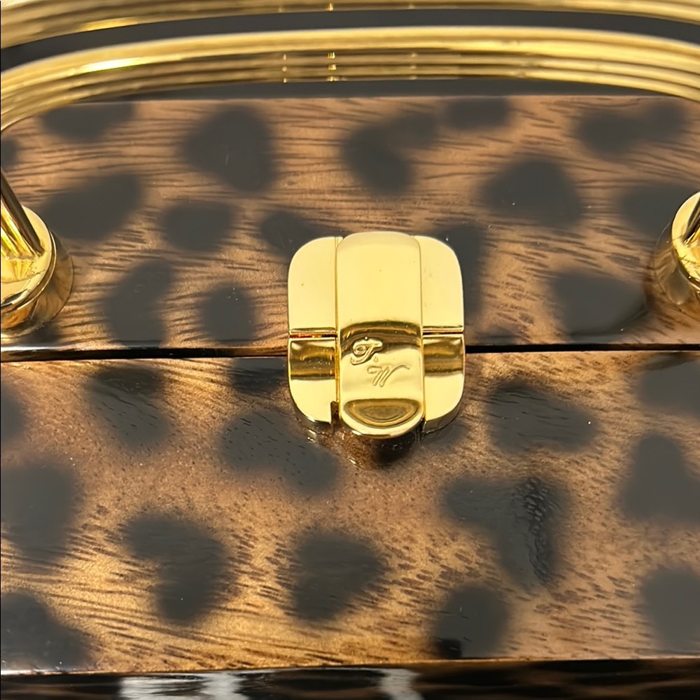 Timmy Woods Brown and Gold Clutch with Leopard Print - Picture 8 of 11